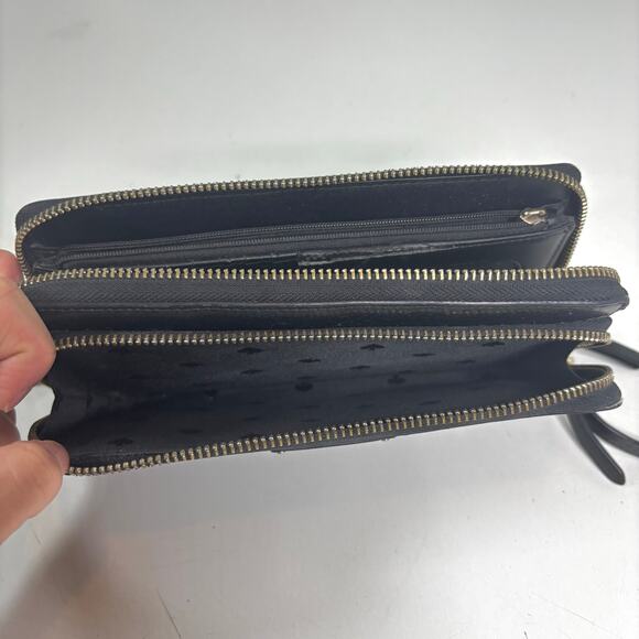 Kate Spade Black Leather Double Zip Wallet Wristlet - Picture 5 of 9